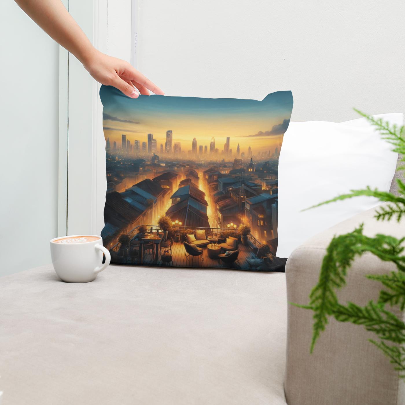 Dusk Over Rooftops Cotton Cushion