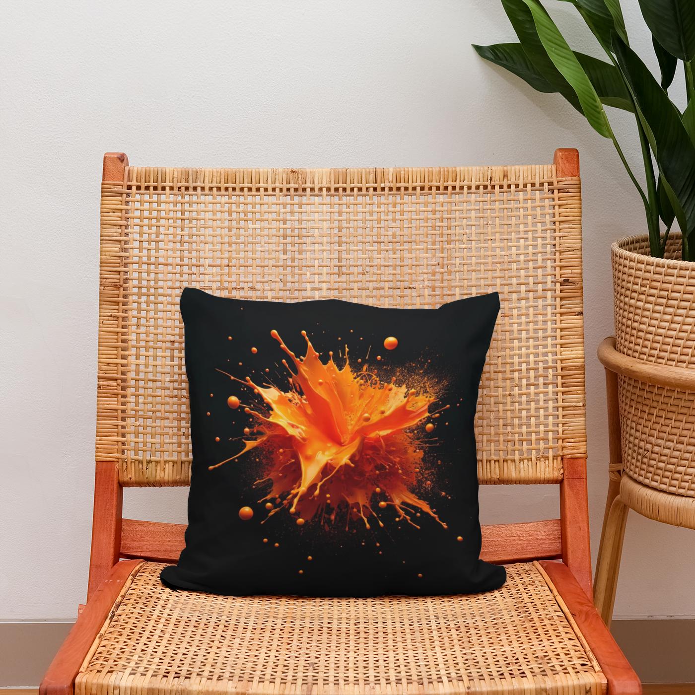Vibrant Orange Splash Cotton Cushion