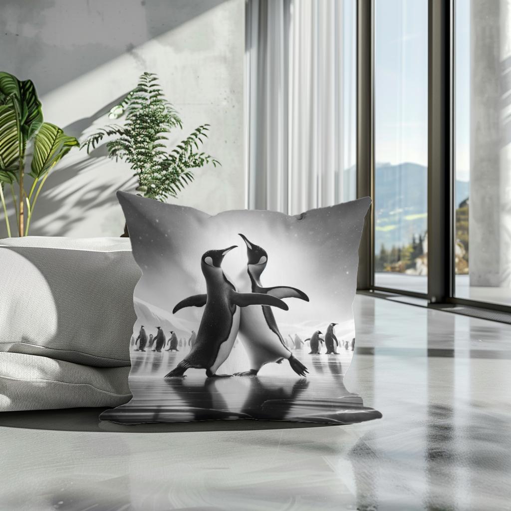 Ice Ballet: Penguin Duo Cotton Cushion