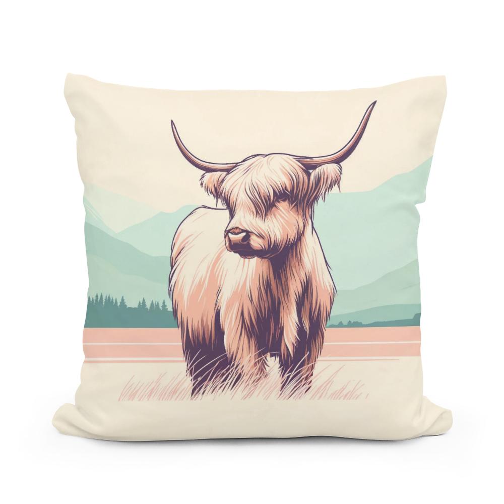Pastel Highland Cow Minimalism Cotton Cushion