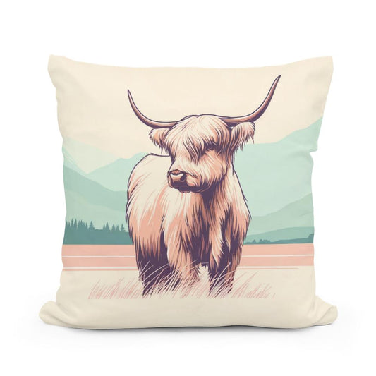 Pastel Highland Cow Minimalism Cotton Cushion