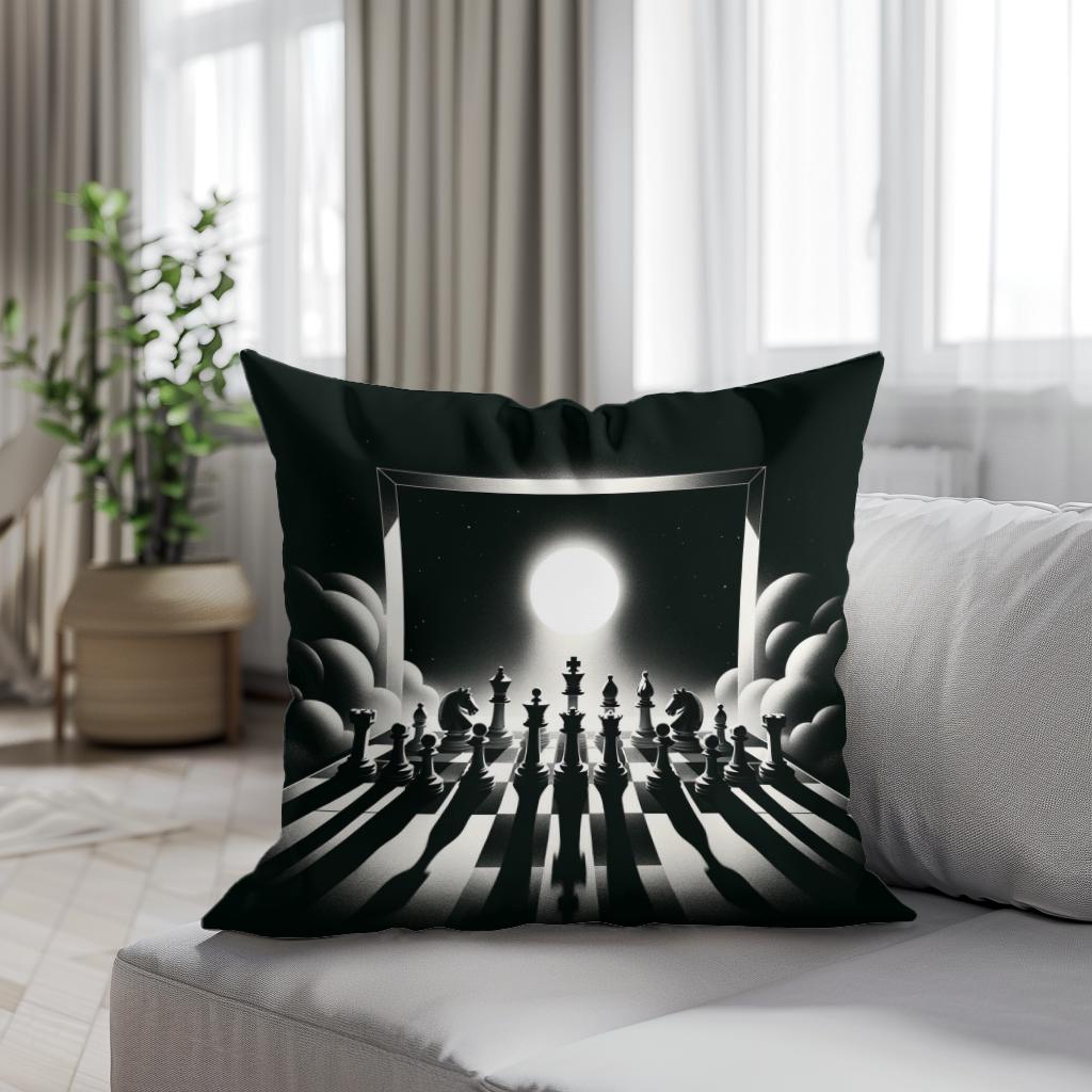 Strategic Shadows: Chessboard Cotton Cushion