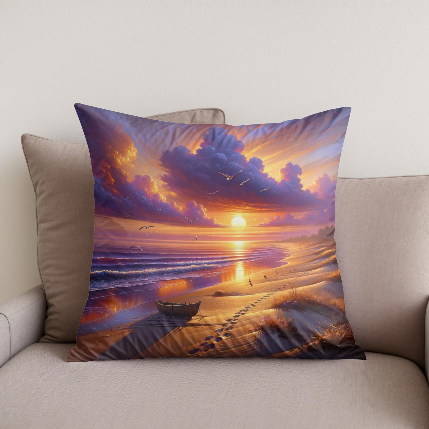 Sunset Serenity Shore Cotton Cushion