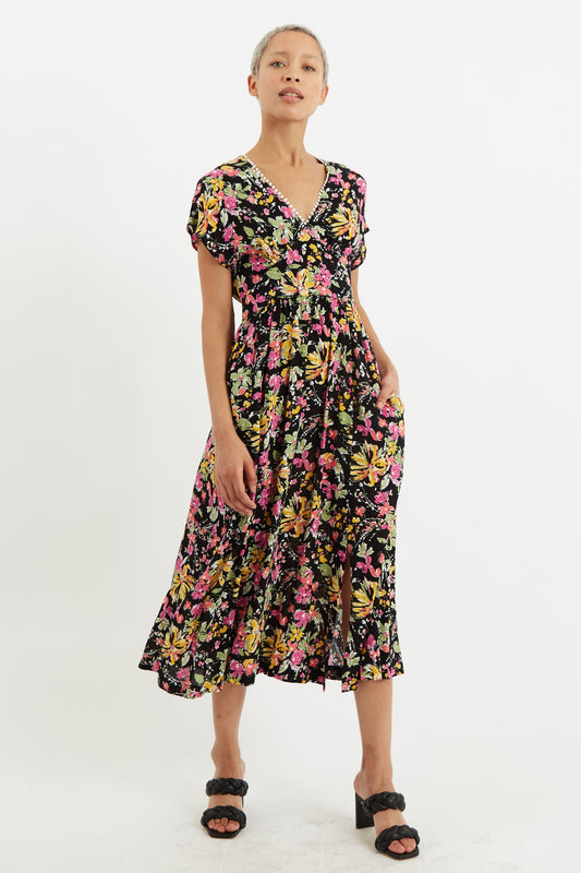 Unity Flower Burst V-Neck Midi Dress