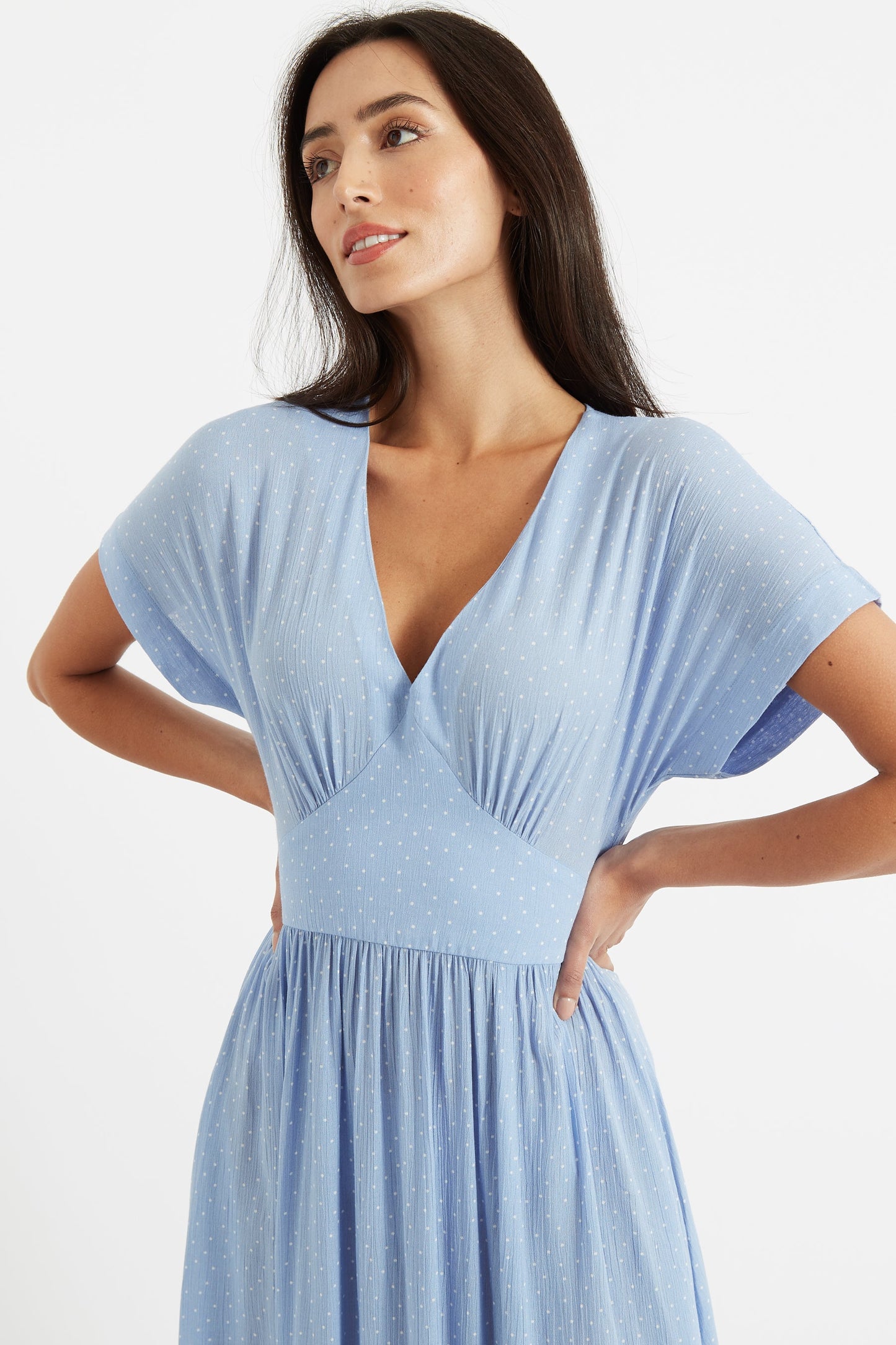 Unity Petite Dot V-Neck Midi Dress