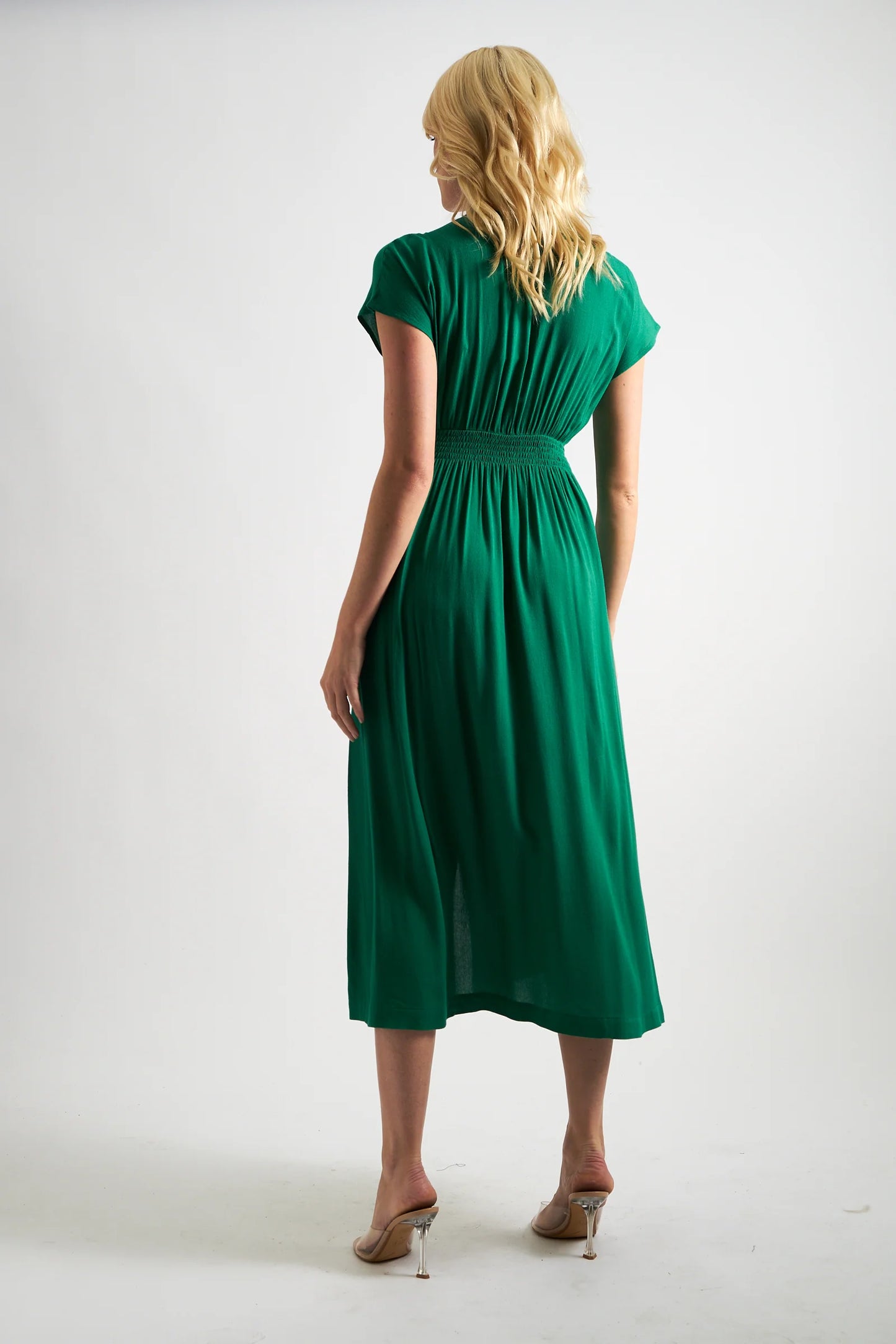Unity Moss Crepe V-Neck Midi Dress - Green