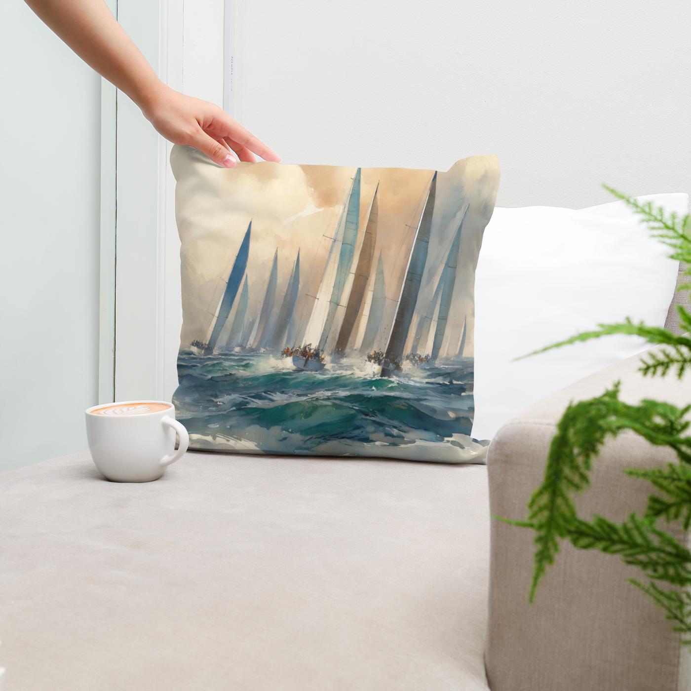 Sailboat Race at Dawn Cotton Cushion