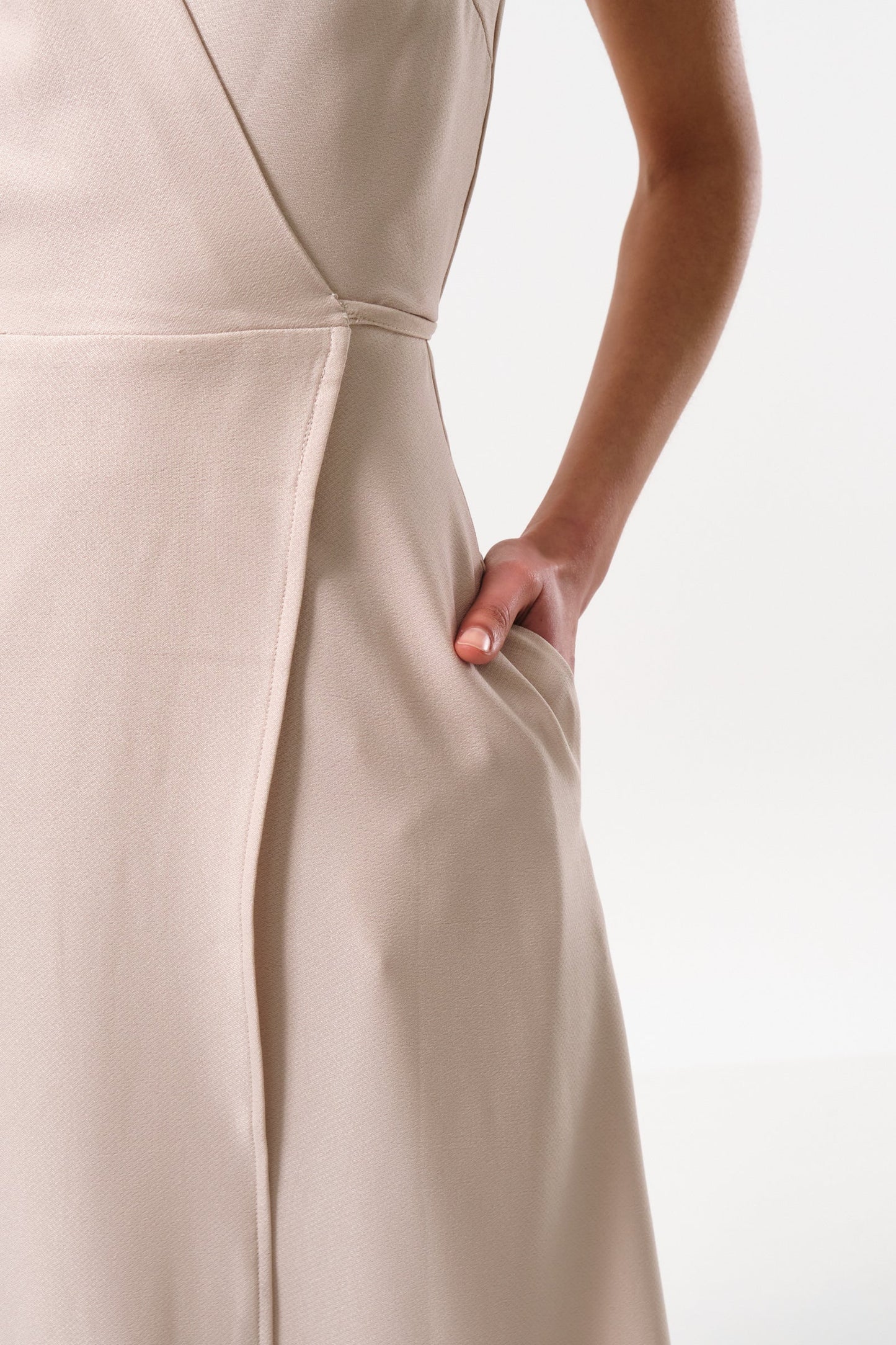 Urbain Satin Back Crepe Wrap Midi Dress - Camel