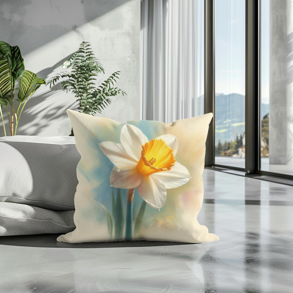 Pastel Spring Daffodil Cotton Cushion