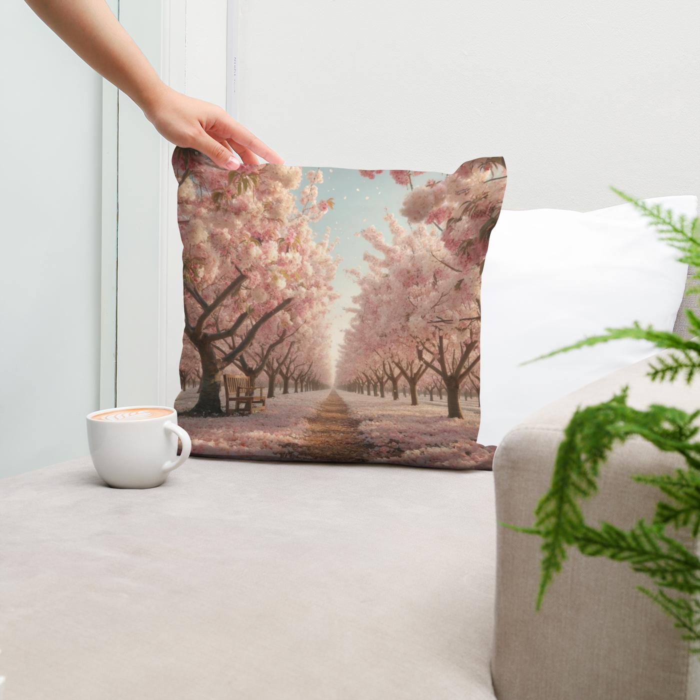 Cherry Blossom Orchard Cotton Cushion