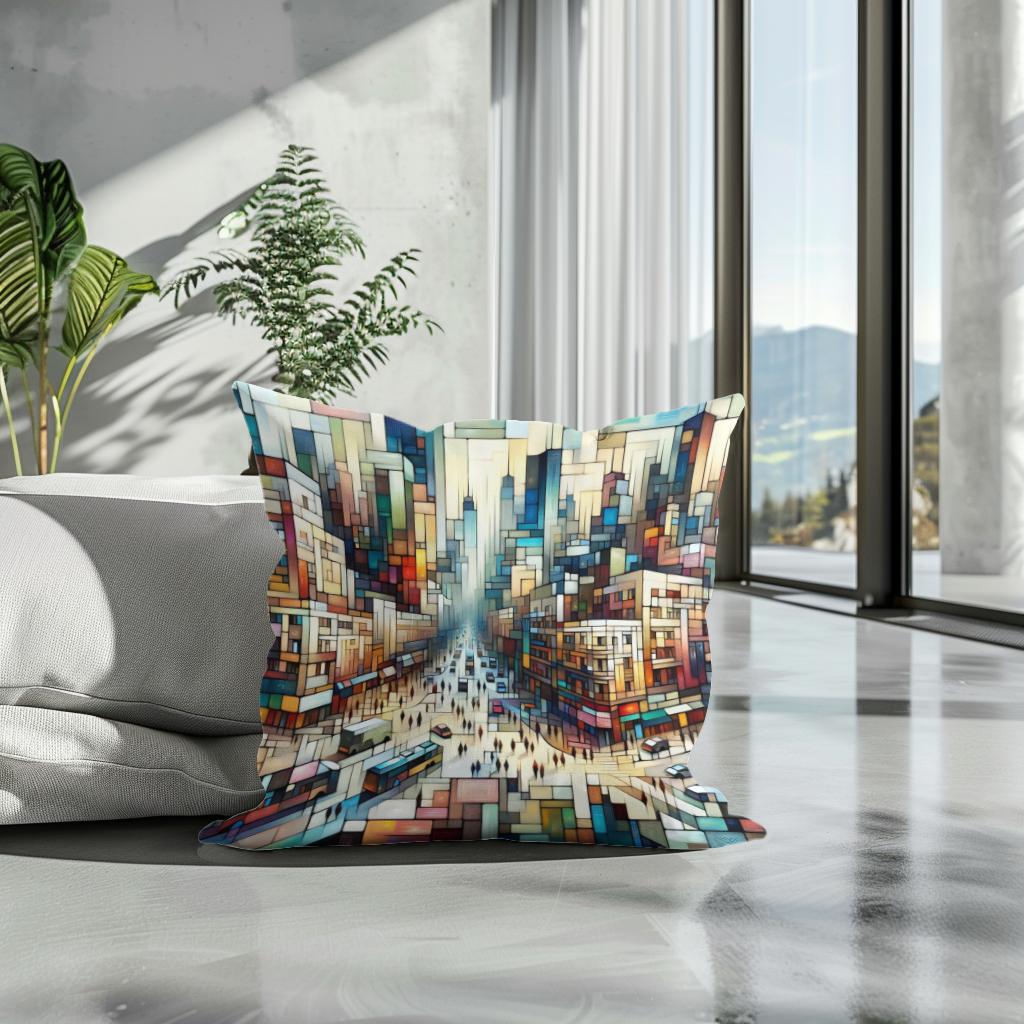 Abstract Cityscape Rhythms Cotton Cushion