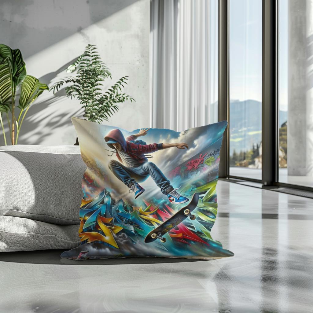 Hyper-Real Graffiti Skate Cotton Cushion