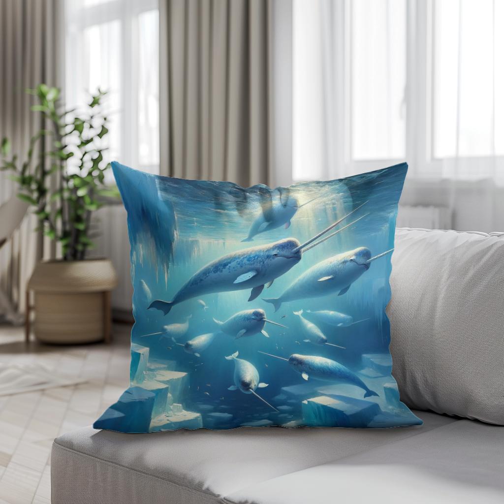 Arctic Narwhal Dance Cotton Cushion