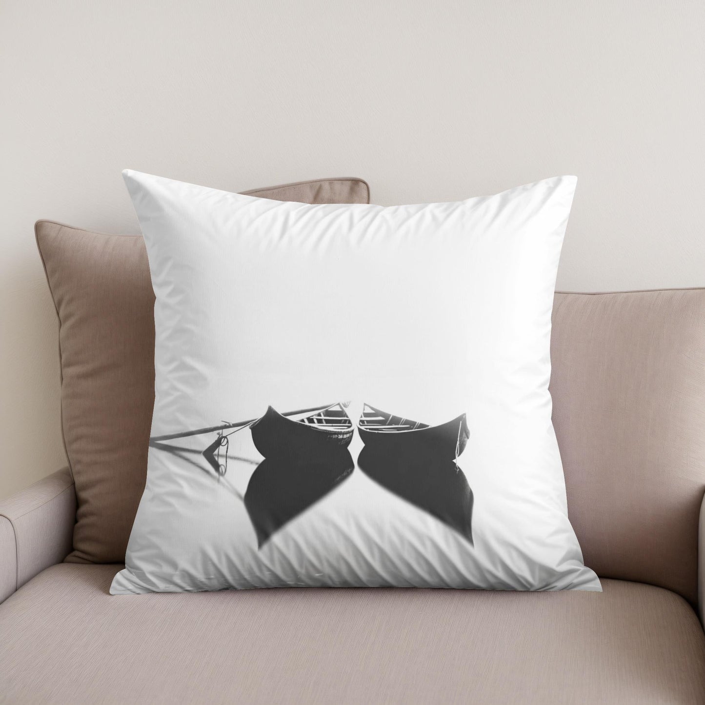 Twin Boats at Rest Cotton Cushion