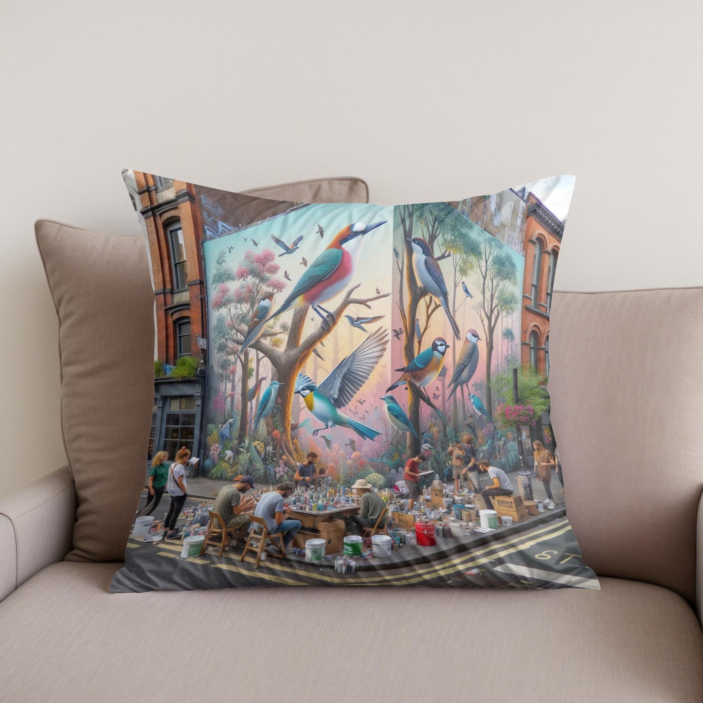 Urban Nature Mural Cotton Cushion