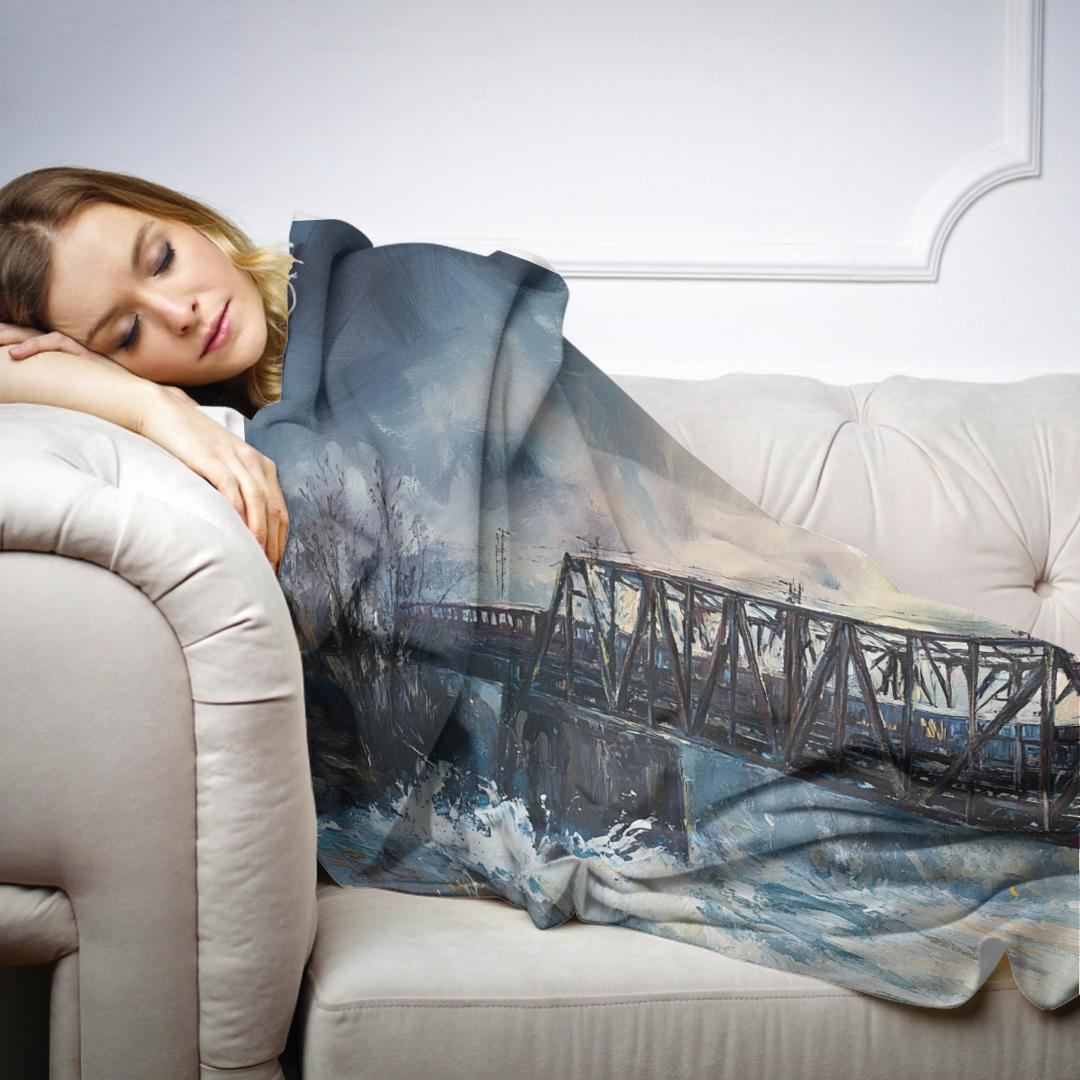 Train Over River Blanket