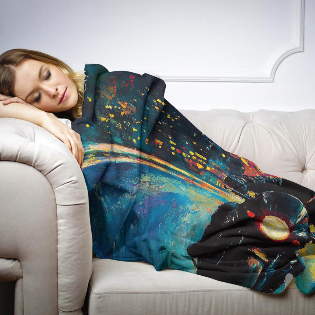Motorcyclist's Neon Journey Blanket