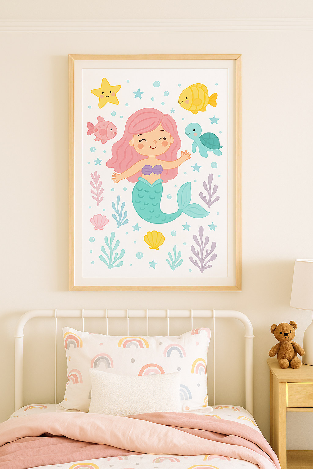 Under the Sea Mermaid Print – Girls Room Wall Art in Pastel Colours