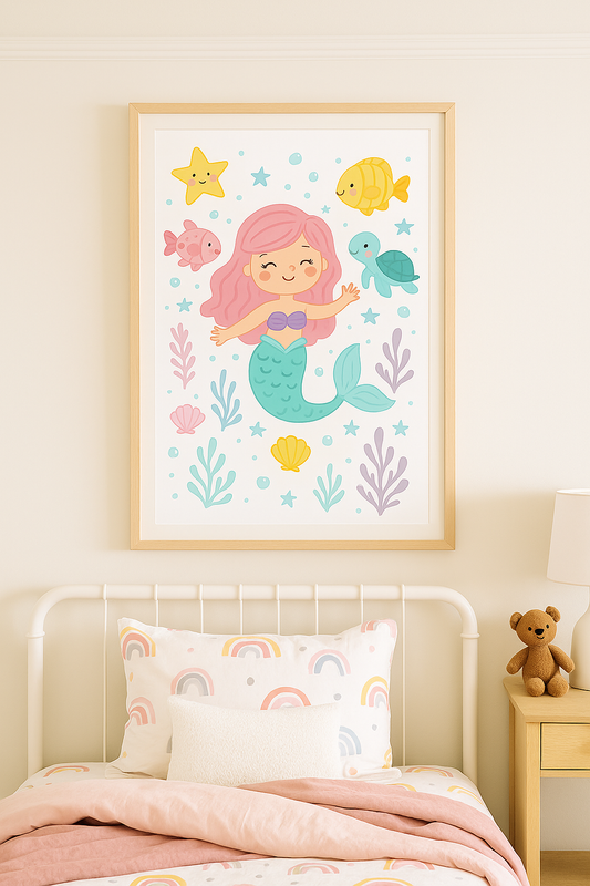 Under the Sea Mermaid Print – Girls Room Wall Art in Pastel Colours
