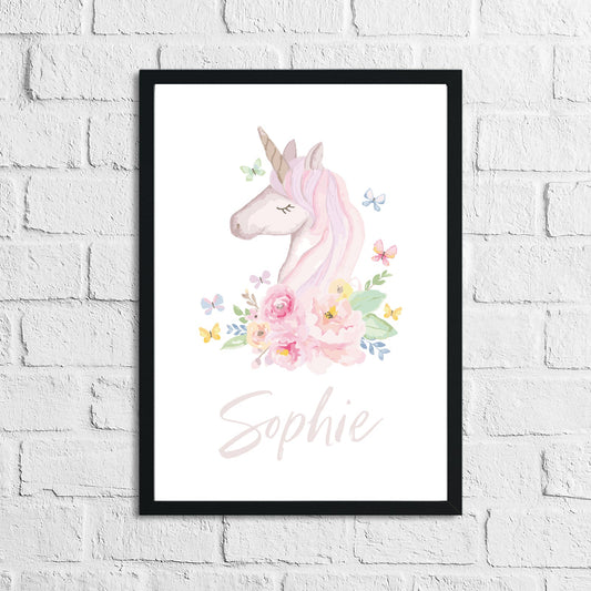 Personalised Watercolour Unicorn Name Children's Room Wall Decor Print