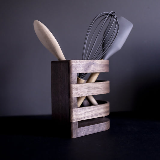 Walnut Kitchen Utensil Holder | Luxury Wooden Utensil Pot | Handcrafted in UK