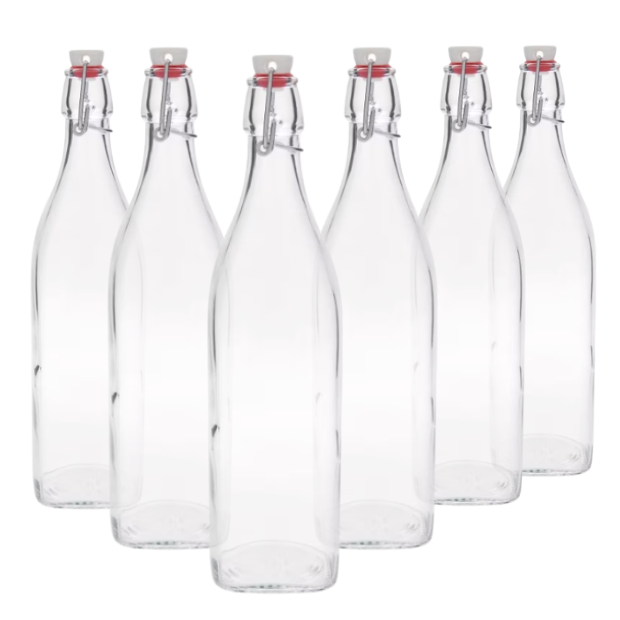 Bormioli Rocco Square Swing Top Bottle - 1 Litre - Set of 6