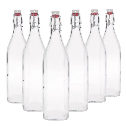 Bormioli Rocco Square Swing Top Bottle - 1 Litre - Set of 6