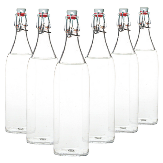 Bormioli Rocco Round Swing Top Bottle - 1 Litre  - Set of 6