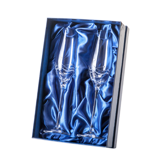 Diamante Champagne Flutes with Elegance Spiral Cutting - In Gift Box