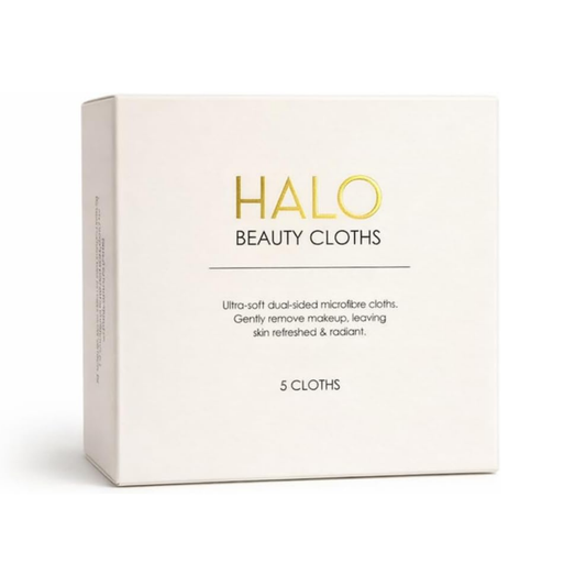 HALO Beauty Cloths – Ultra-Soft Dual-Sided Microfibre Makeup Remover Cloths (5 Pack) | Reusable, Gentle Cleansing | Luxuriously Soft | 5 Pack (30 x 30 cm)