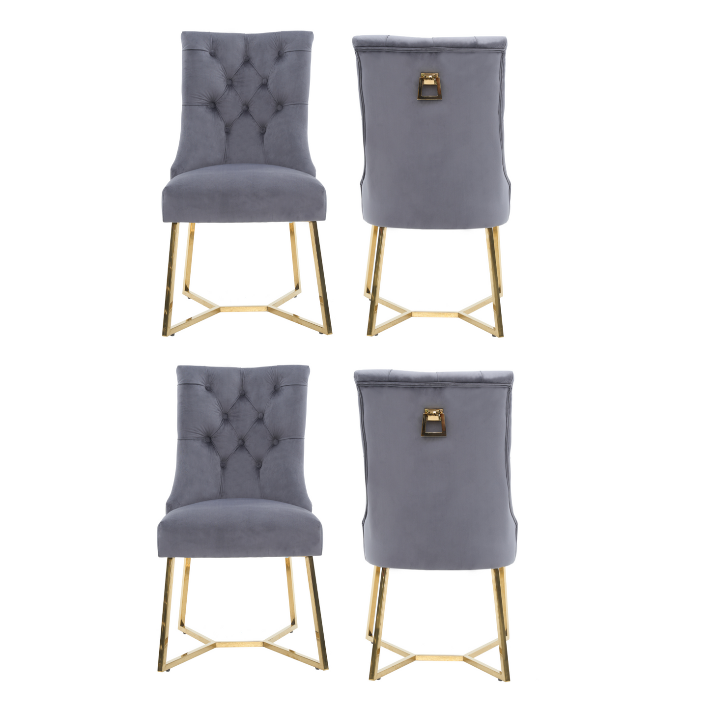 Ambra Velvet Dining Chair – Tufted Luxury Accent with Gold Legs & Ring Pull