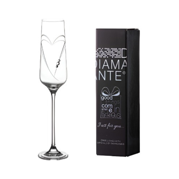 Diamante "Just For You" Champagne Flute with Heart Shaped Cutting - In Gift Box
