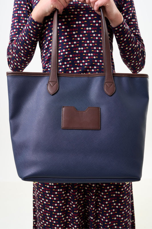 Amelia Contrast Strap Tote Bag - Navy