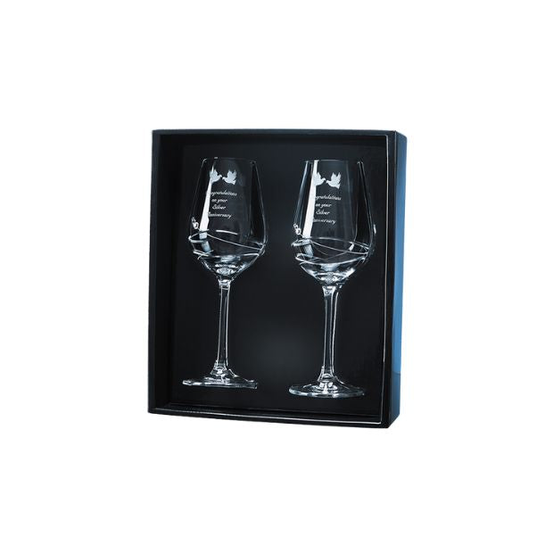 Diamante Wine Glass with Modena Spiral Cut - Set of 2 - In Gift Box
