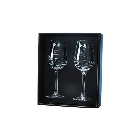 Diamante Wine Glasses with Modena Spiral Cut - Pair in Gift Box