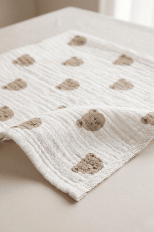 The Happy Bear Muslin Blanket Swaddle