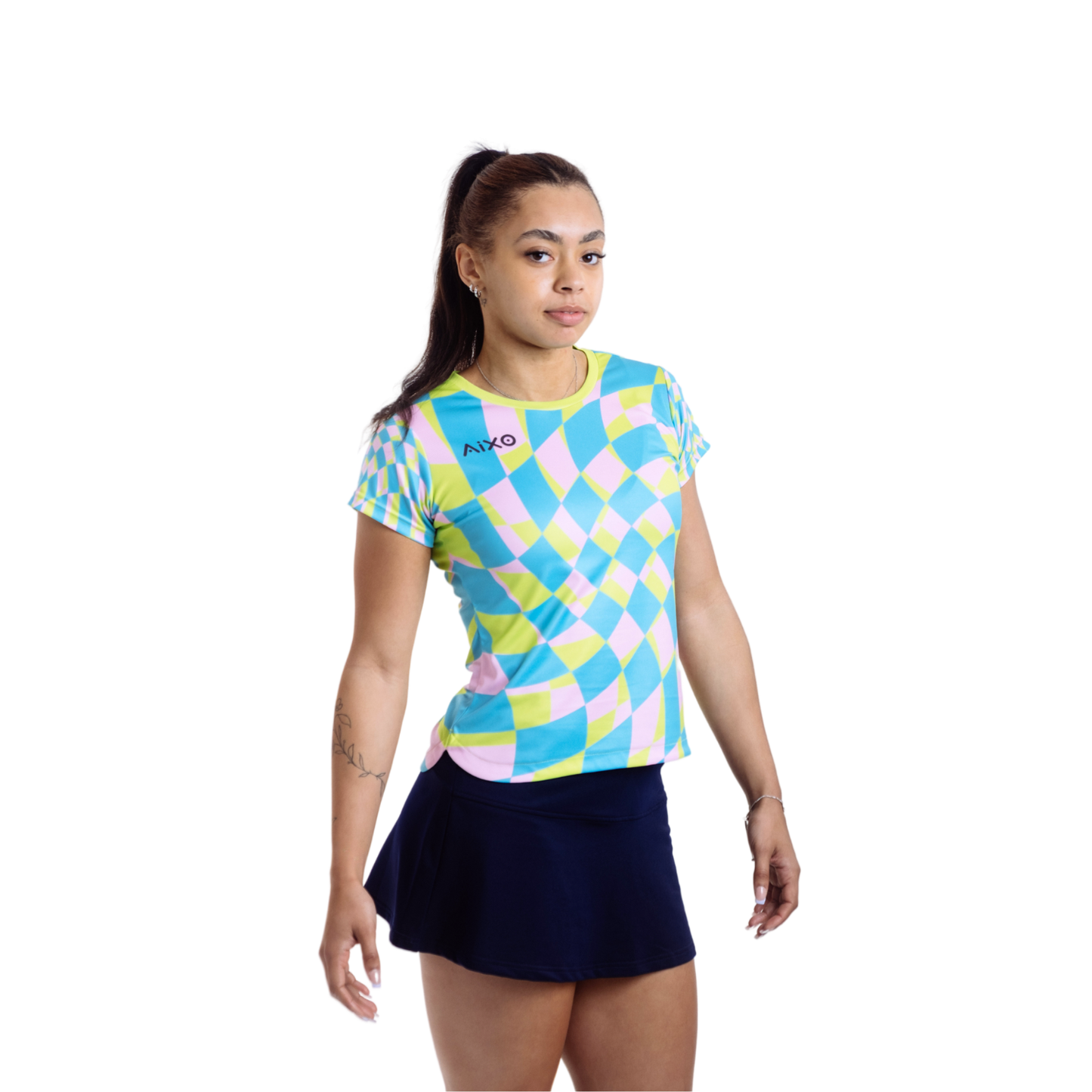 Aixo Checker Womens T Shirt Lime Check
