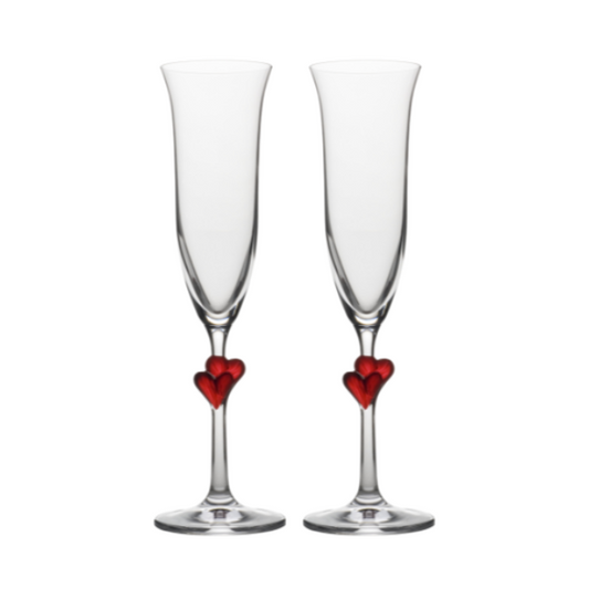 Stolzle Lausitz L'Amour Heart Champagne Flutes - Set of 2 - In Gift Box