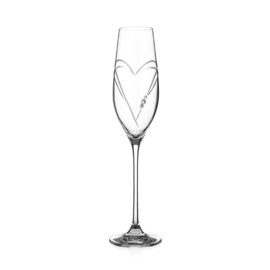 Diamante Champagne Flute with Heart Shaped Cutting - In Gift Box