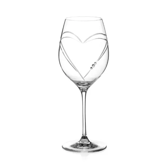 Diamante "Just For You" Wine Glass with Heart Shaped Cutting - In Gift Box