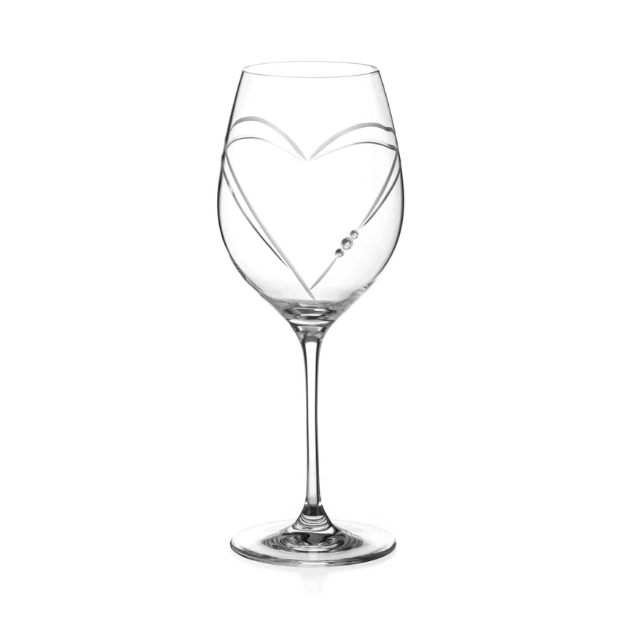 Diamante "Just For You" Wine Glass with Heart Shaped Cutting - In Gift Box