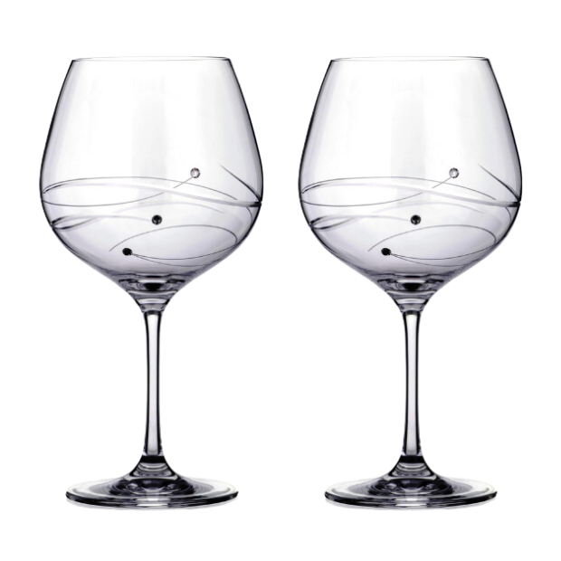 Diamante Gin Glasses with Spiral Design Cutting - Set of 2 - In Gift Box