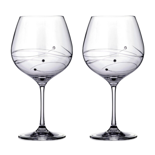 Diamante Gin Glasses with Spiral Design Cutting - Set of 2 - In Gift Box
