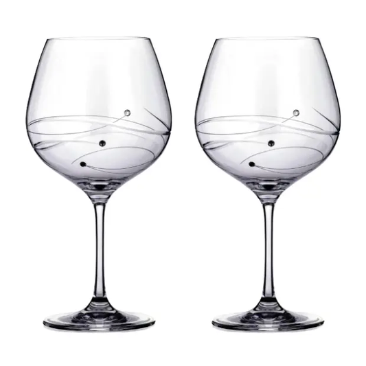 Diamante Gin Glasses with Spiral Design Cutting - Pair in Gift Box
