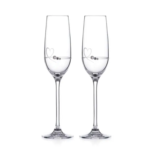Diamante Petit Champagne Flutes with Heart Design - Pair in Gift Box