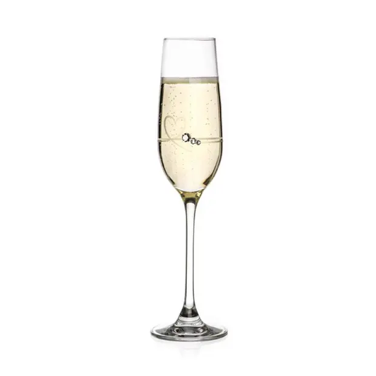 Diamante Petit Champagne Flute with Heart Design - In Gift Box