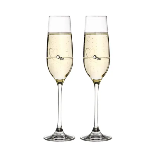 Diamante Petit Champagne Flutes with Heart Design - Pair in Gift Box