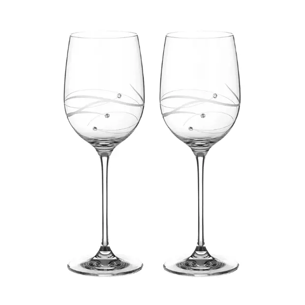 Diamante Wine Glasses with Spiral Design Cut - Set of 2 - In Gift Box