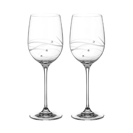 Diamante Wine Glasses with Spiral Design Cut - Pair in Gift Box