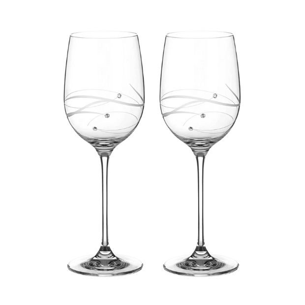 Diamante Wine Glasses with Spiral Design Cut - Set of 2 - In Gift Box